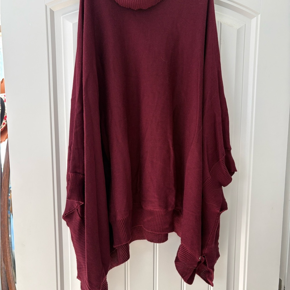 Savvi Burgundy Knit Poncho